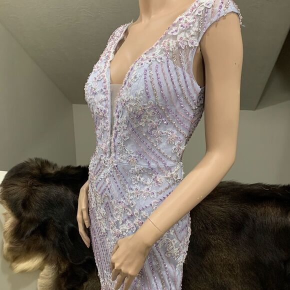 Gorgeous  Custom Embroidered Floral Lace With Beads & Sequins Fishtail Gown - Picture 6 of 15